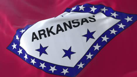 flag of arkansas state, region of the united states, waving at wind - loop