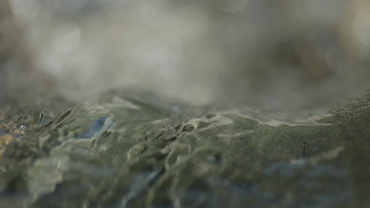 Slowmo Macro of River Running Over Rocks