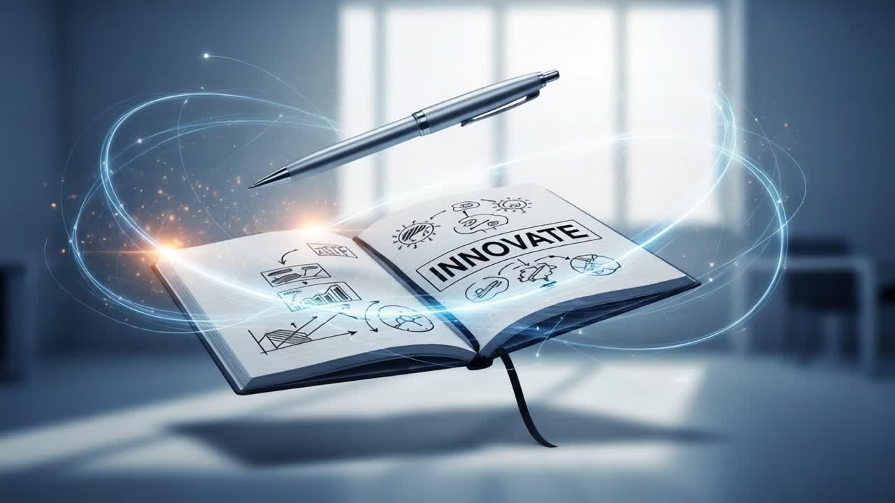 A Dynamic Visual Representation of Innovation and Creativity: An Open Book with Conceptual Designs in a Modern Workspace Setting Enhancing Idea Generation