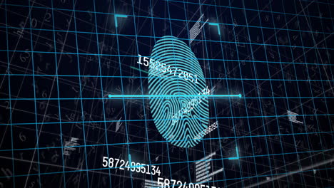 Scanning fingerprint with digital animation overlay on grid background