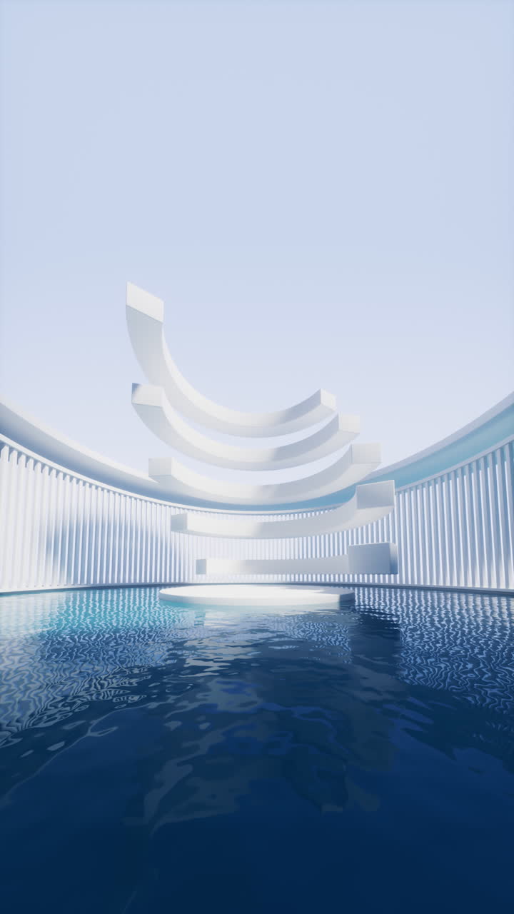 stanza vuota con superficie d'acqua, rendering 3d.