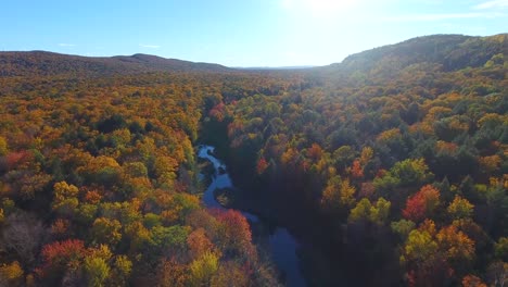 fall colors river sunset aerial flyover