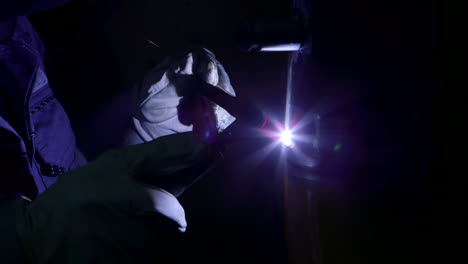 close of welding a construction on a construction site