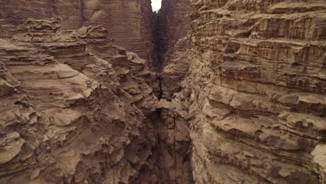 sandstone rocky cliffs in wadi rum desert in jordan, middle east, aerial