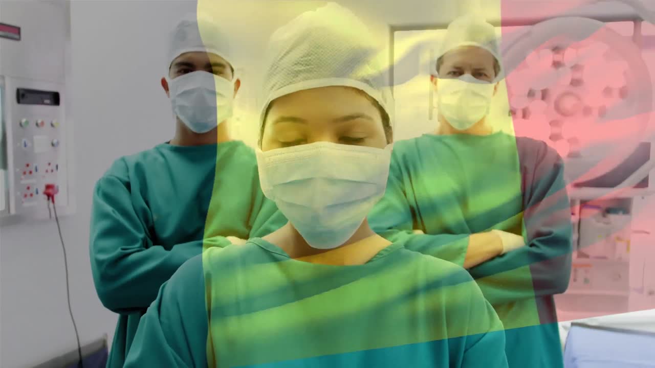 수술실에서 외과 의사 들 위 에 로마니아 의  ⁇ 발 이 흔들리는 애니메이션