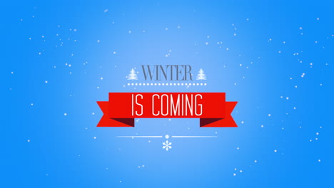 Winter-Is-Coming-with-fall-snowflakes-and-red-ribbon-in-blue-sky