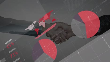 animación de estadísticas y procesamiento de datos sobre el apretón de manos de un empresario