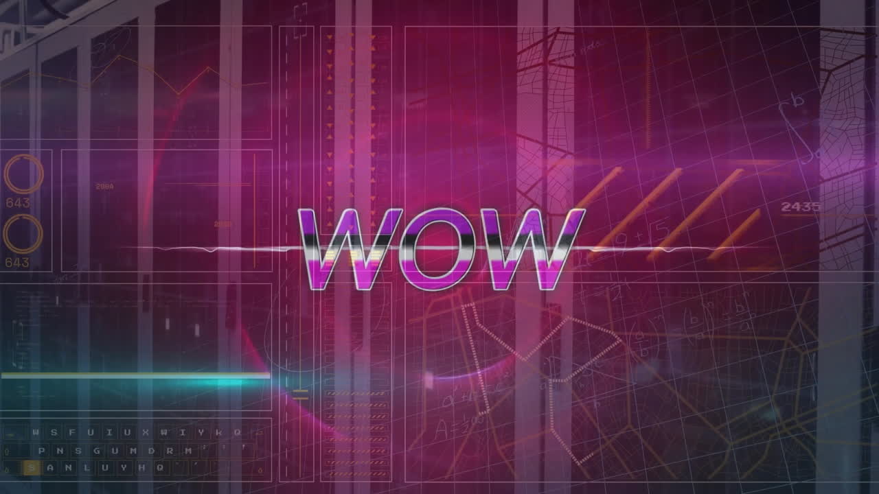 animación de texto wow y procesamiento de datos a través de servidores informáticos