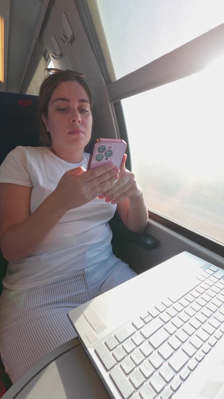 Everyday Commute: Girl Looking at Her Phone Screen Intently