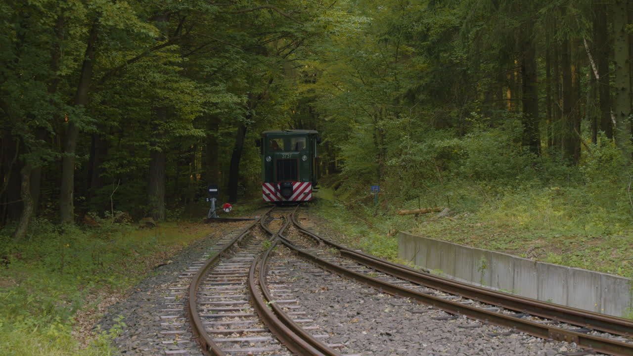 the Nagybörzsöny forest railway arrives at the forest station in Hungary. old train transport tours. 4K videos.