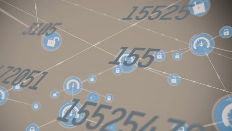 animación de la red de conexiones con iconos y procesamiento de datos