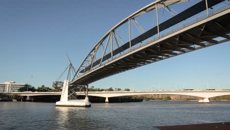 wide low view of the goodwill bridge in brisbane city in the afternoon light, queensland, australia