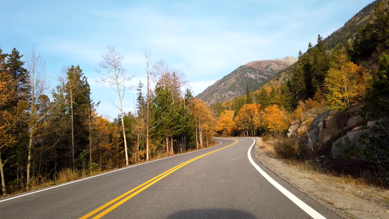 Fall foliage POV driving in the Rocky Mountains of Colorado