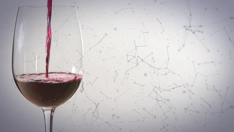 animación de una red de conexiones sobre una copa de vino sobre un fondo blanco