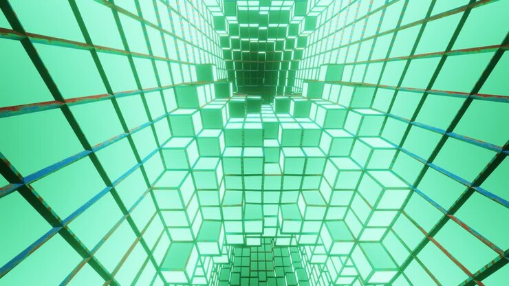 Fondo de bucle VJ para sala cúbica brillante multicolor en movimiento