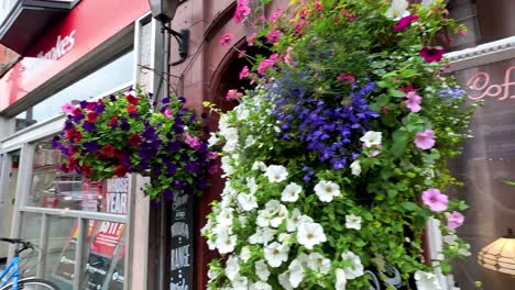 colorful flowers outside a quaint coffee shop