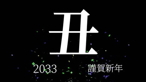 2033 japanese new year celebration words kanji zodiac signs motion graphics