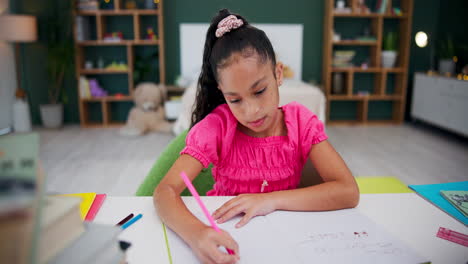 a young girl doing her homework at her desk