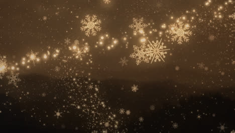 animación de estrella fugaz y nieve cayendo sobre las montañas sobre fondo marrón