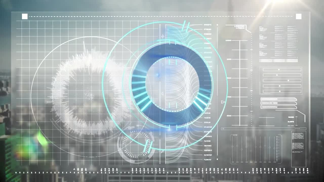 도시 풍경과 데이터 처리에 대한 범위 스캐닝의 애니메이션