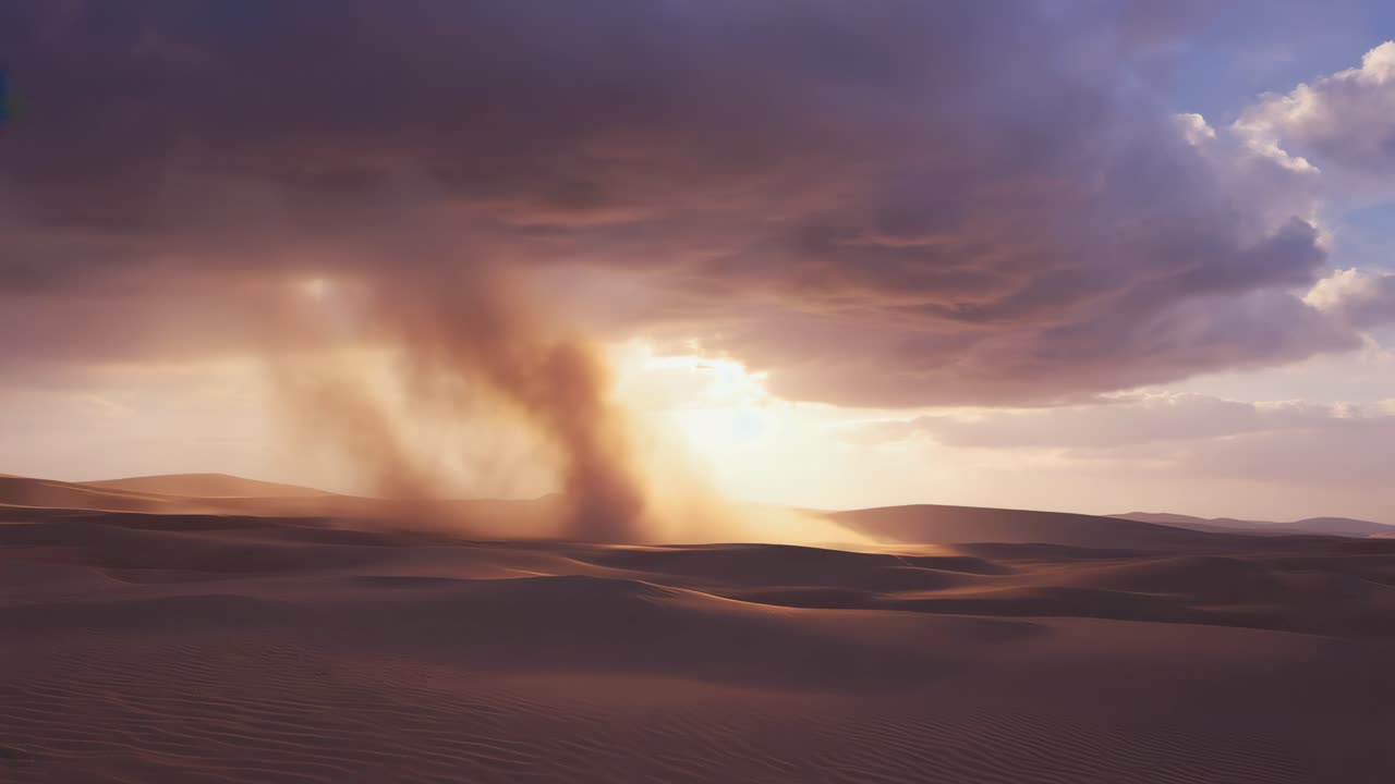 Dramatic Sunset Over Sand Dunes with Approaching Storm