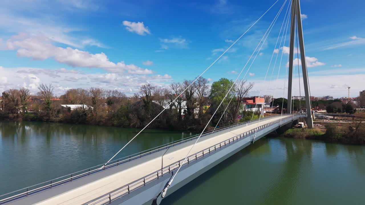 Drone flying over Garonne river and bridge in Toulouse France