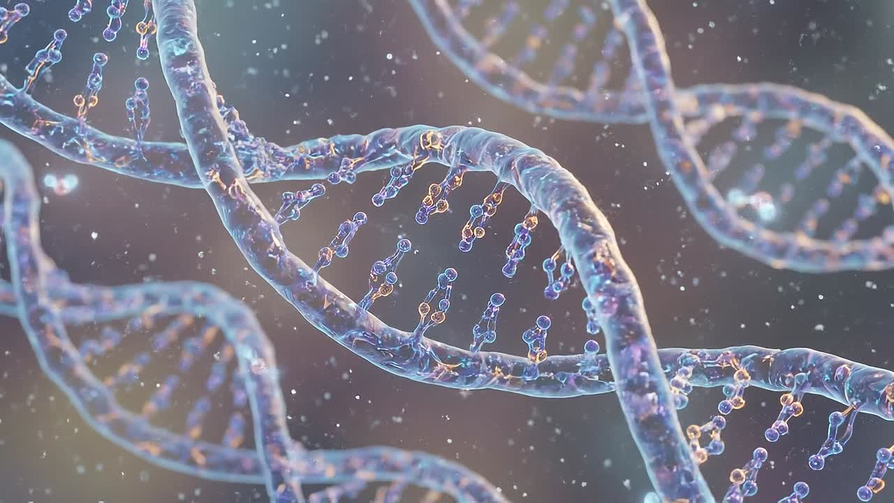 Rotating DNA Double Helix Strands in a Scientific Background