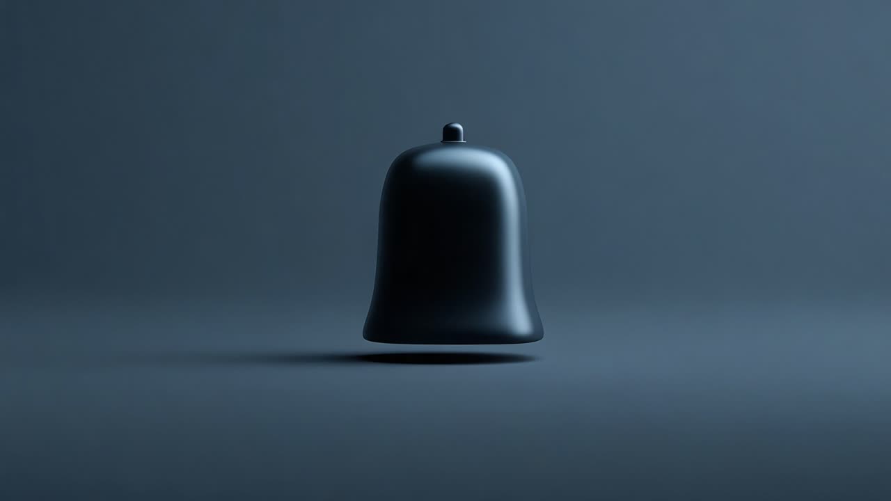 A Captivating Black Bell Suspended in Mid-Air Against a Minimalist Background, Showcasing Its Sleek Design and Elegant Silhouette in a Serene Atmospheric Setting