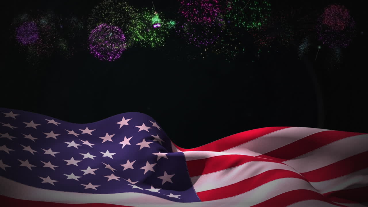 animación digital de fuegos artificiales en el horizonte por la noche 4k