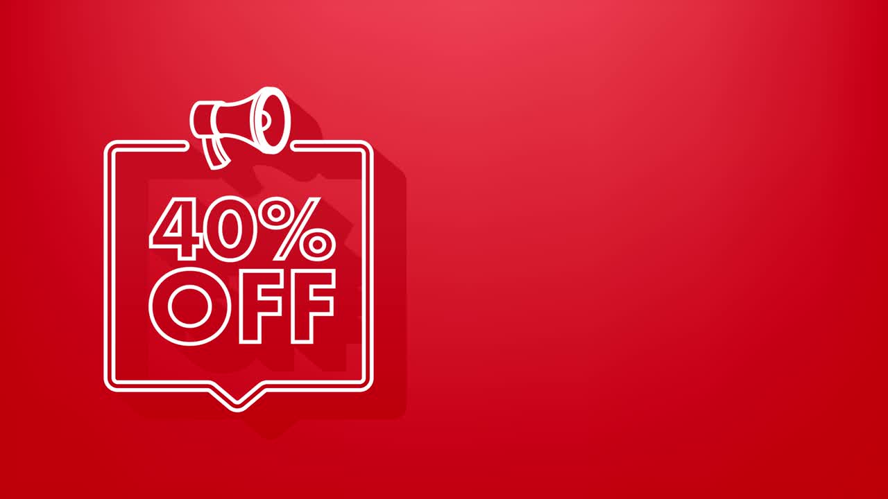 40 por ciento de descuento en la venta banner con megáfono. oferta de descuento etiqueta de precio. 40 por ciento descuento promoción icono 3d. gráfico de movimiento