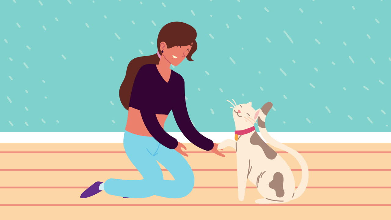 귀여운 고양이 애니메이션을 가진 여자