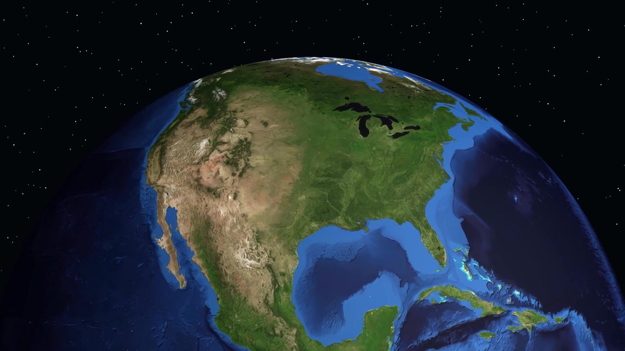 Digital globe rotates and zooms from space into North America, pinpointing Stillwater, Oklahoma location