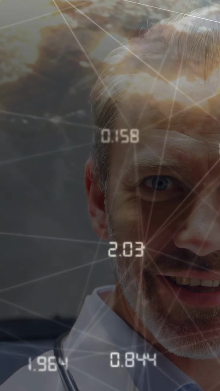 Vertical video: Doctor reading numeric readouts with stethoscope seen as animated data lines moving