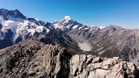 aerial pull back of rocky mountain peak