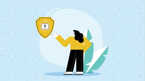 shield with padlock cyber security animation