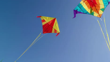 friends flying kites under a rainbow