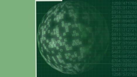 animation of globe and data processing on green background