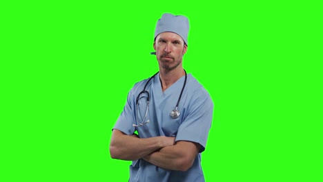 caucasian male doctor on green screen background