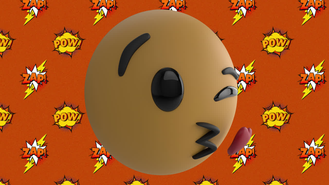 emoji de cara de beso sobre zap y pow texto en burbuja de habla contra fondo naranja