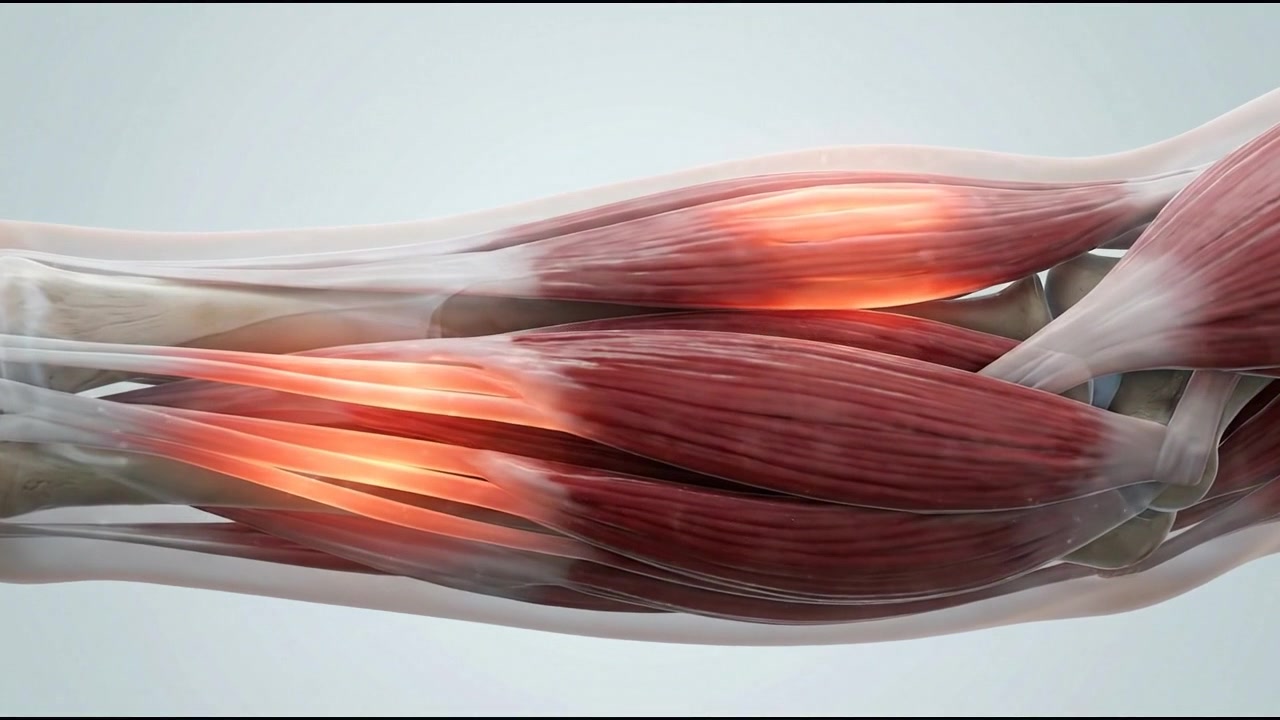 Animazione medica 3D della contrazione dei muscoli dell'avambraccio umano