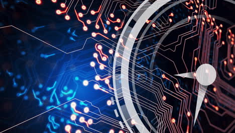 Animation of moving clock over computer circuit board on black background