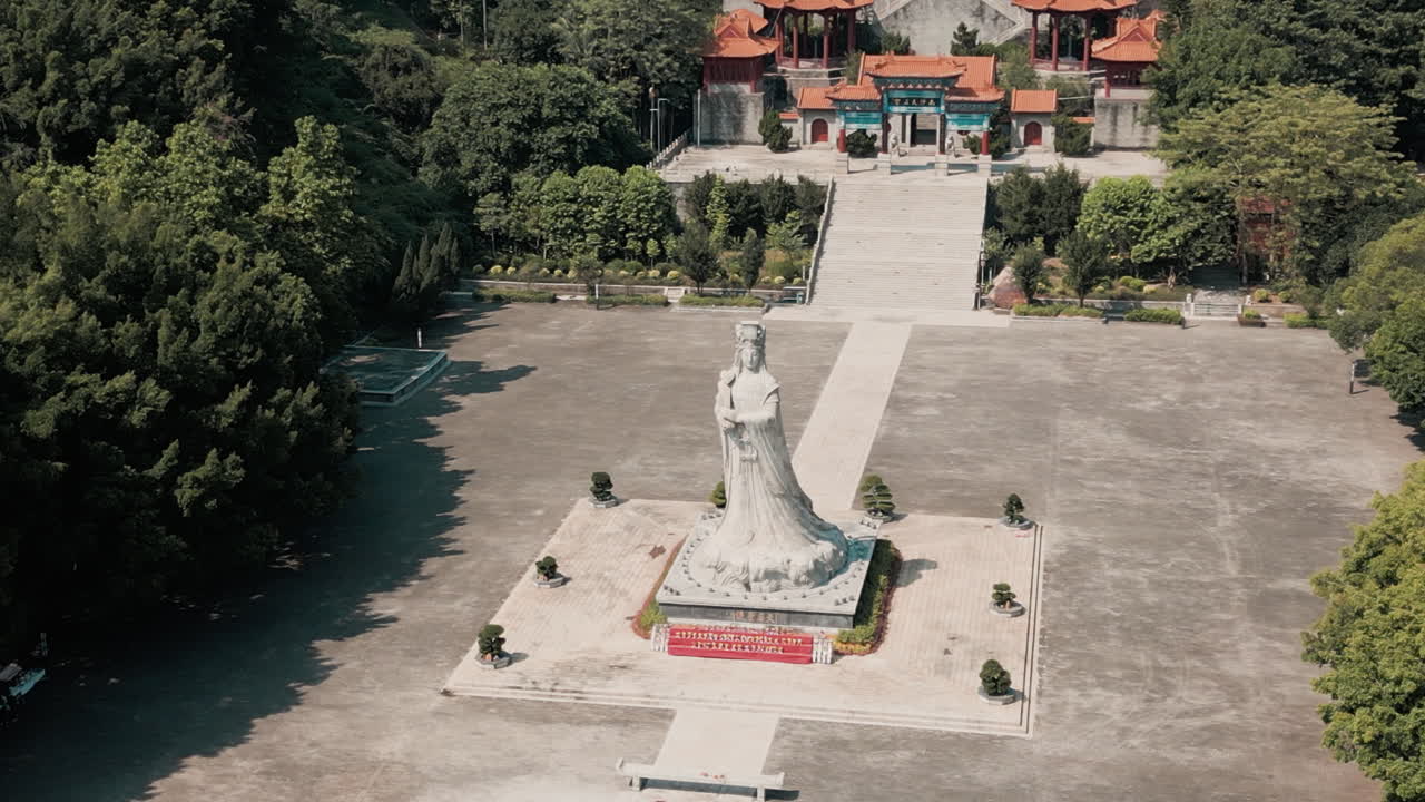 Nansha Tin Hau Palace's divine beauty with an aerial orbit shot of the goddess statue in China