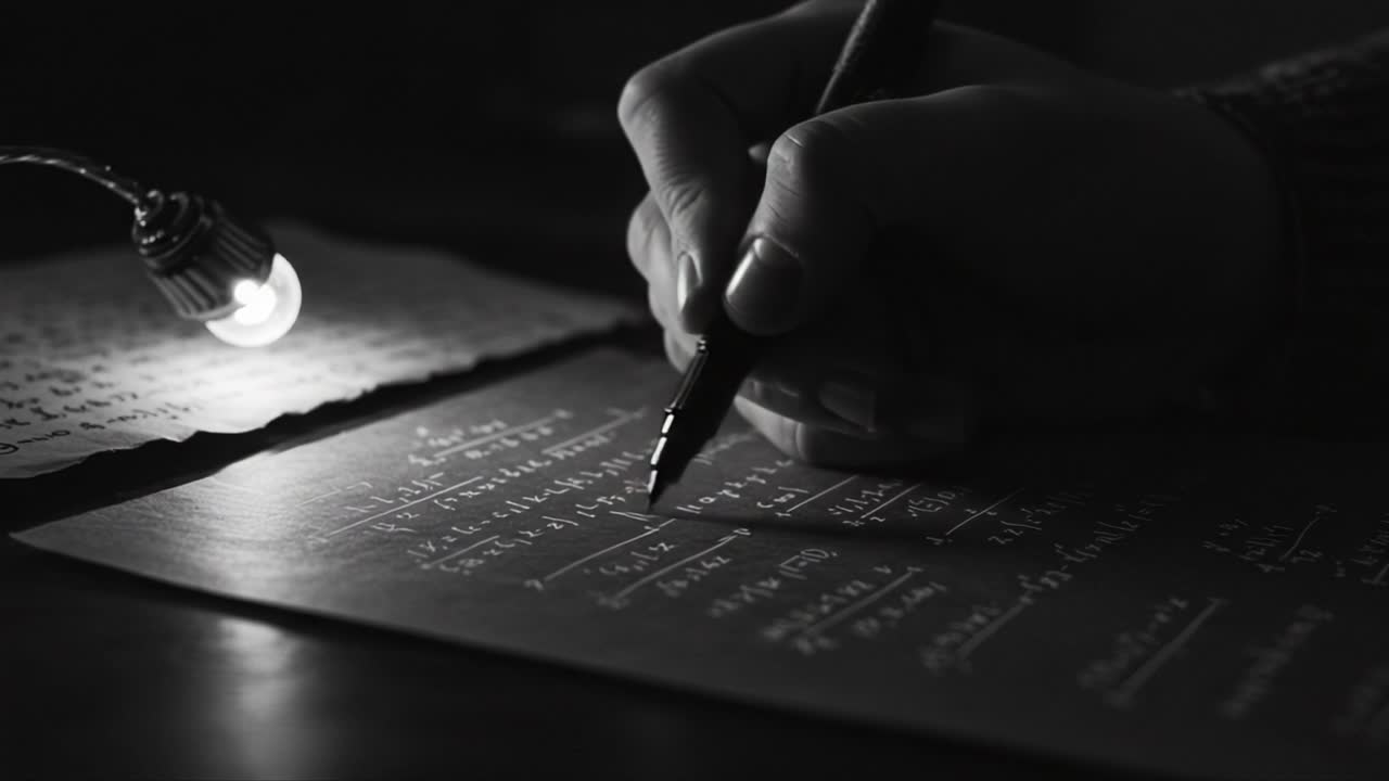 A Glimpse into Focused Study: Capturing the Essence of Writing Mathematical Solutions in a Dimly Lit Environment