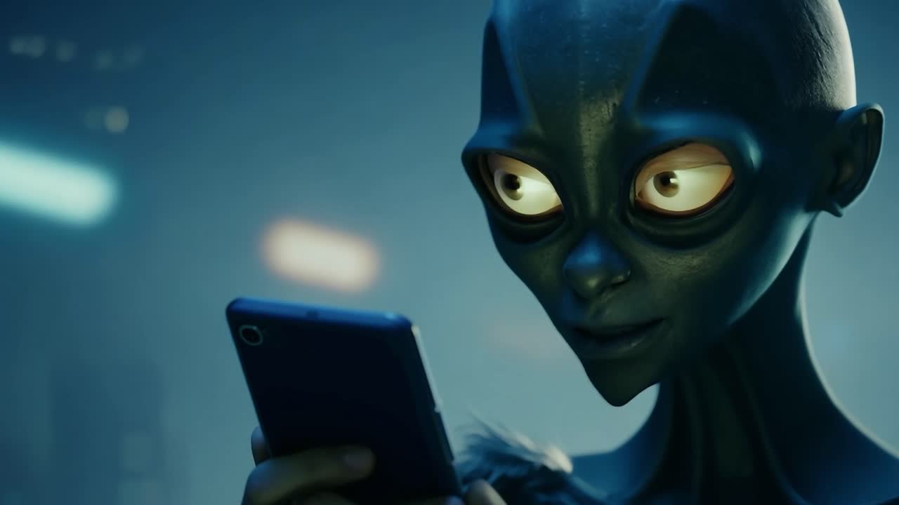 alienígena usando un teléfono inteligente