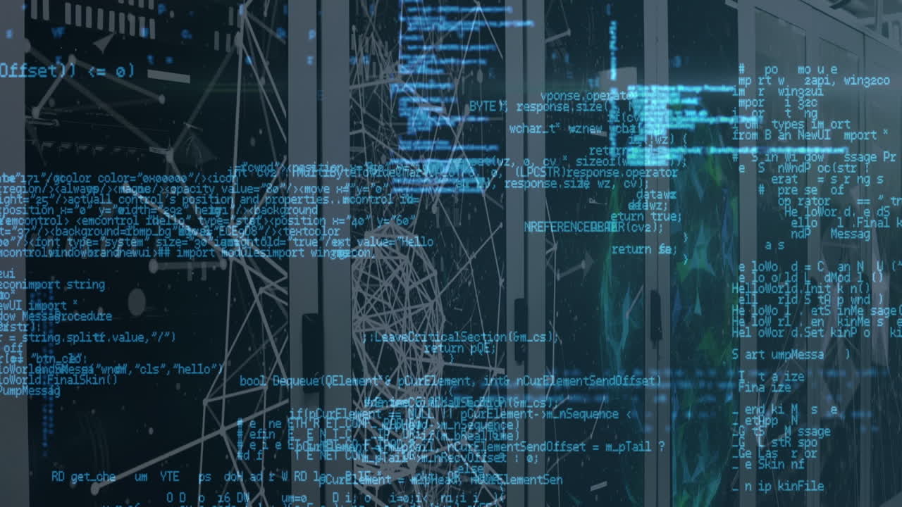 Animation of data processing and connections over servers