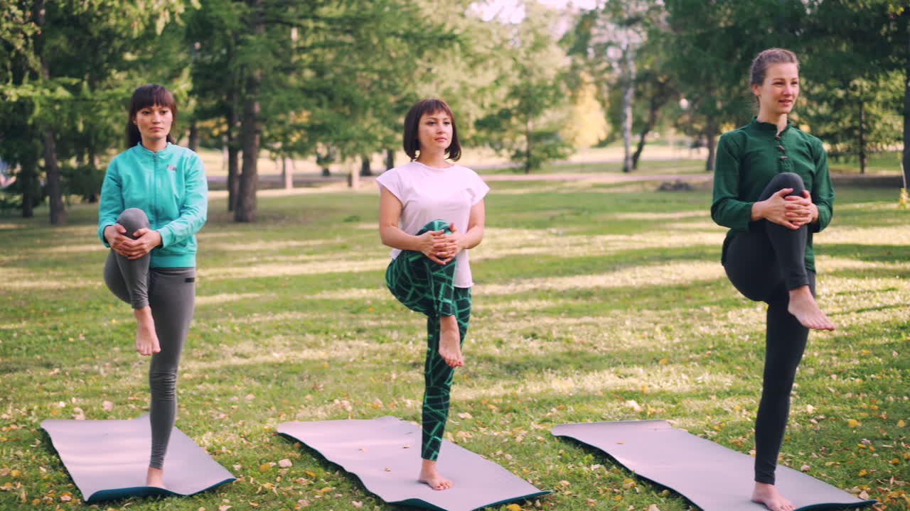 sesión de yoga en grupo en un parque