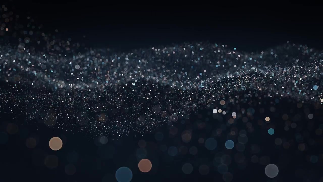 sparkling rotating spiral particles across a dark backdrop, loopable enchanting abstract bokeh lights animation
