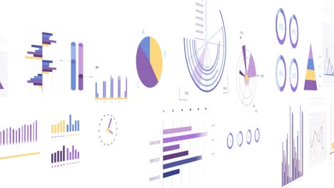 Animación-De-Estadísticas,-Gráficos-Y-Procesamiento-De-Datos-Financieros-Sobre-Fondo-Blanco.