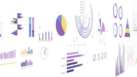 animación de estadísticas, gráficos y procesamiento de datos financieros sobre un fondo blanco