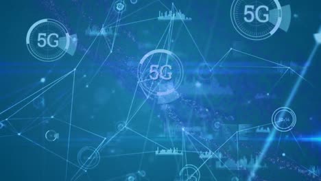 Animation-Eines-Verbindungsnetzwerks-Mit-5G-Texten-Auf-Blauem-Hintergrund